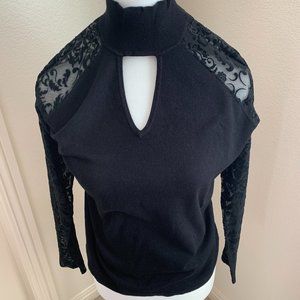 Ladies Lace August Silk Turtle Neck Black L